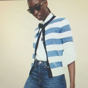 NWT Jcrew Blue/White Stripe Jackie Tie Neck Merino Wool Cardigan